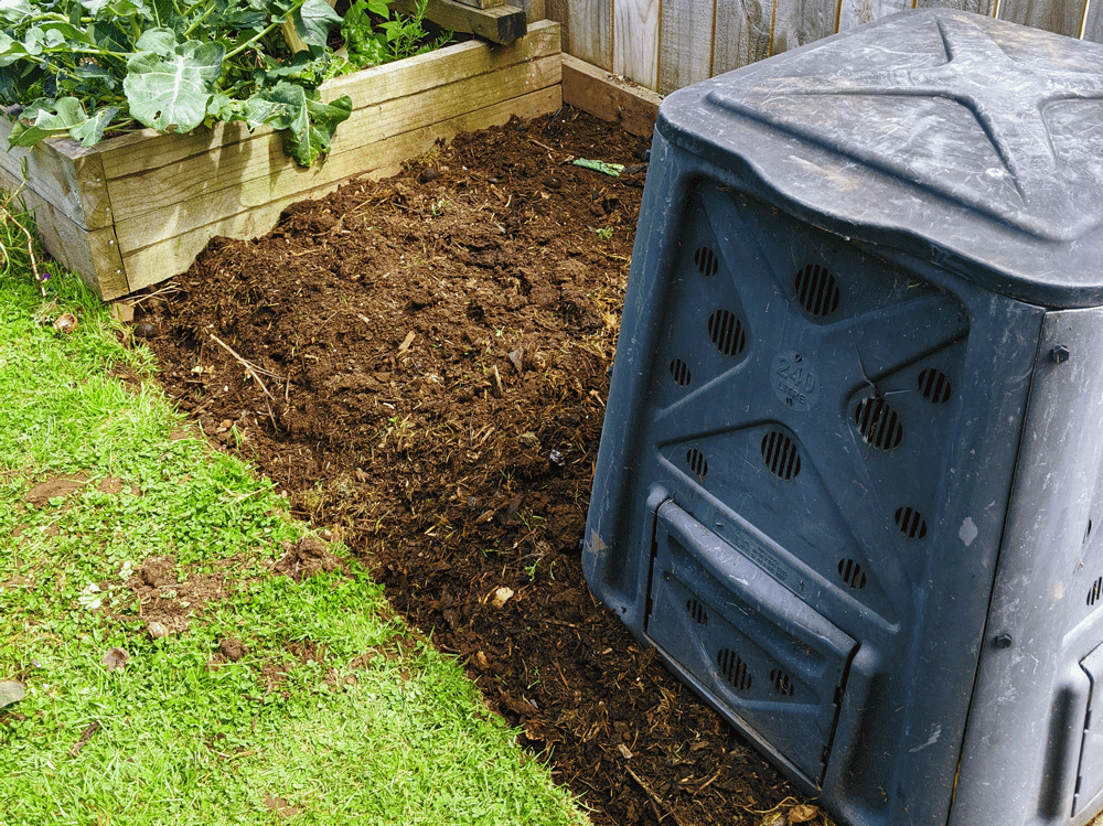 compost bin sitting in a vegetable garden. Helps when deciding where to place compost bin