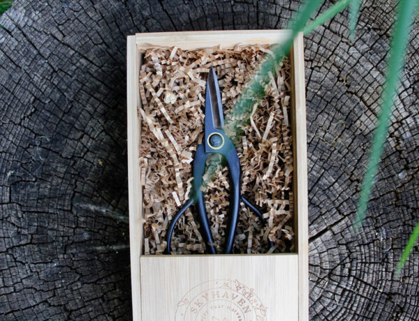 garden shears in a bamboo box. great gifts for gardeners who have everything