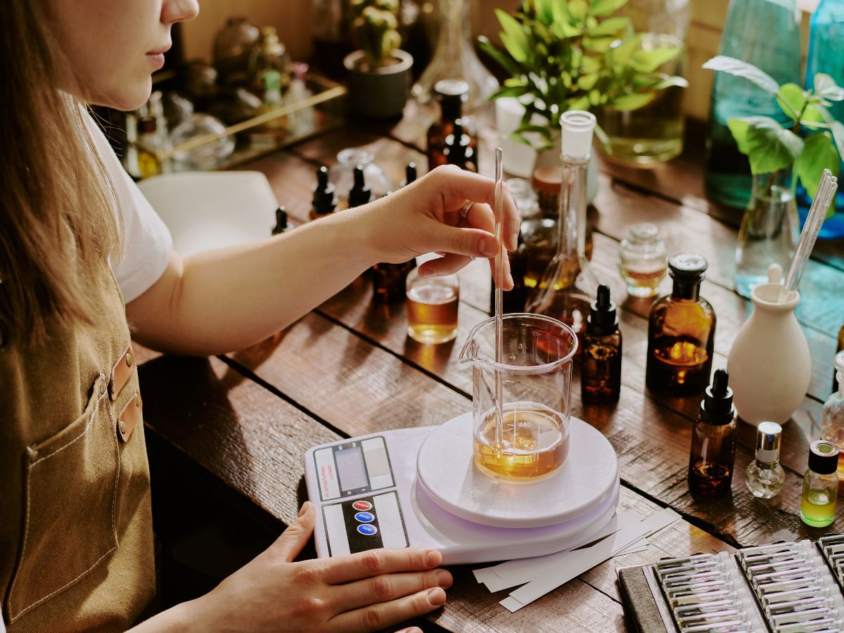 chemist blending Essential oil perfumes